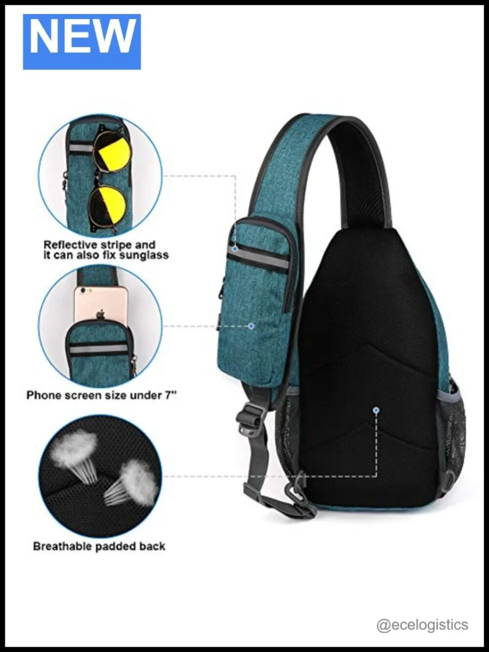 Crossbody Sling Backpack Travel Hiking Daypack Water Resistant Polyester